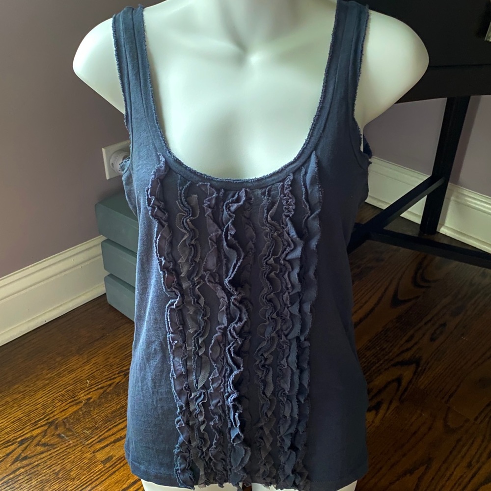 J. Crew Tissue Tuxedo Ruffle Navy Tank Top XS EUC